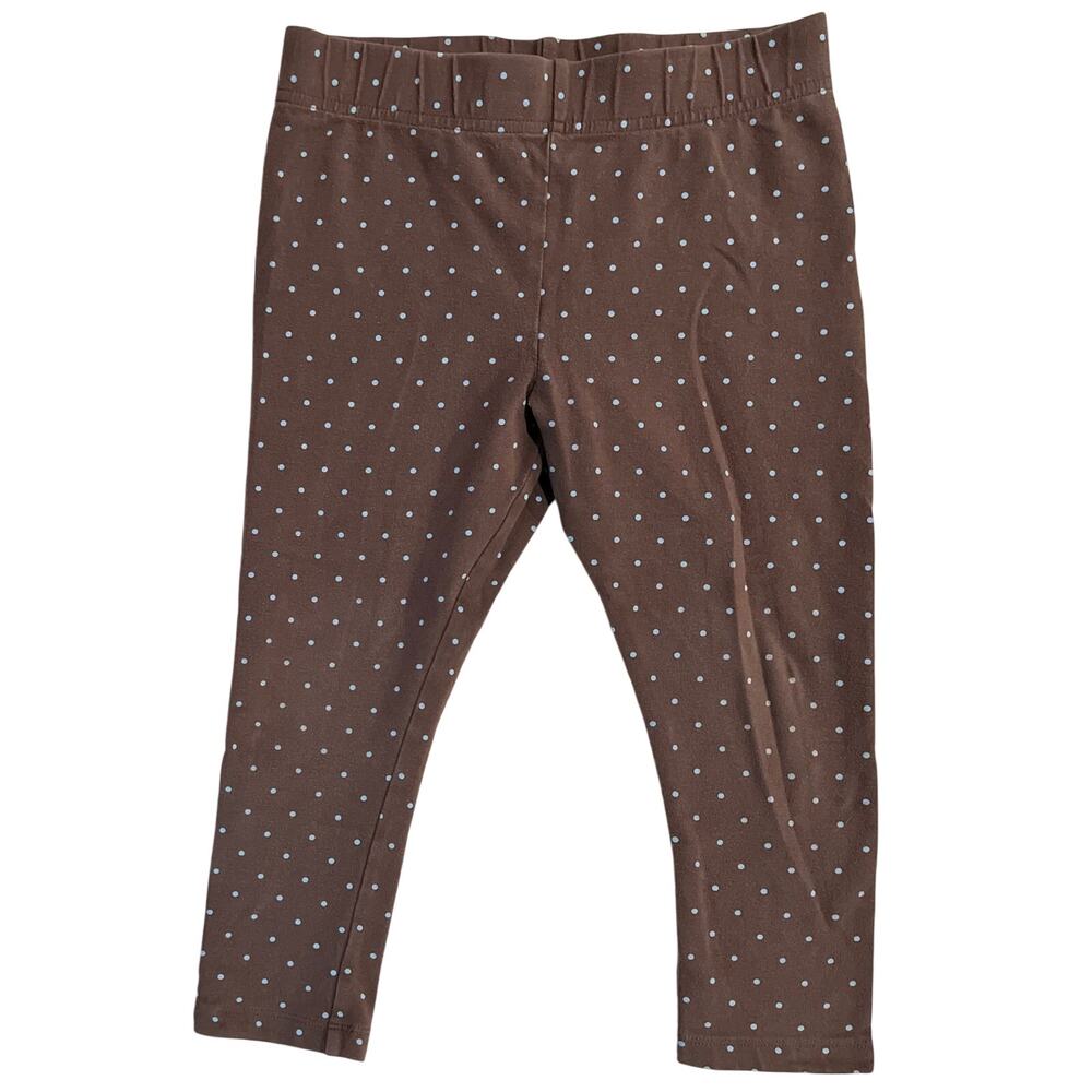 Lands’ End Girls Brown & Blue Polka Dot Leggings Size 8 Cotton Lycra Stretch